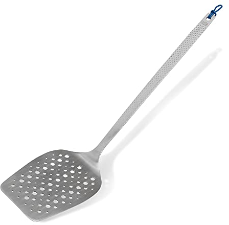 Tasty Stainless Steel Slotted Turner with Bevelled Front Edge, Heat-Resistant Slotted Spatula for Fried Food with Modern Handle, Dishwasher-Safe, Colour: Silver & Blue