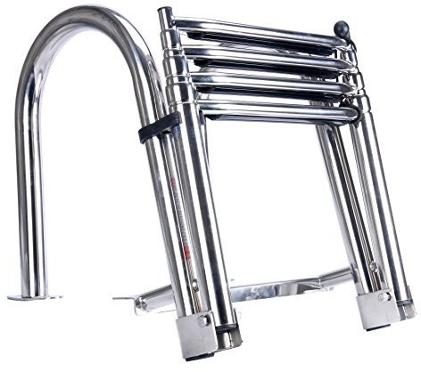 YaeMarine Scaletta pieghevole in acciaio inox a 4 gradini per barche da bagno, scaletta da bagno, con piattaforma superiore e pedana extra larga