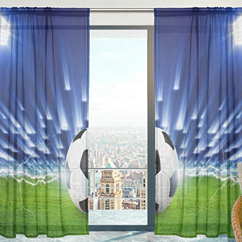 yibai Fenster Sheer Vorhänge Panels Voile Drapes Tüll Vorhänge Schöne Einrichtung Fussball Muster 140 W x 213 cm L 2 Einsätze für Wohnzimmer Schlafzimmer Room