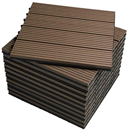 WOLTU Piastrelle per Pavimenti da Esterno Balcone/Giardino/Terrazza Pavimentazione ad Incastro in WPC, Legno Composito, con 11 Pannelli da 30x30 cm Marrone
