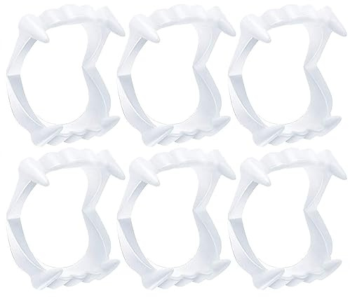 6Pcs Halloween White Fangs Vampire Fake Teeth - Flexible White Plastic for Comfort - Costume Parties Trick-or-Treat Themed Gathering - Lightweight Authentic - Christmas Halloween
