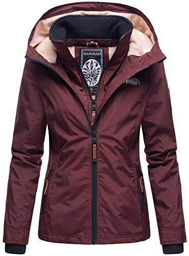 MARIKOO Damen Regen Jacke Outdoor Regenjacke Winterjacke Fleece Gefüttert Kapuze XS - XXL ERDBEERE (XS, Wine)