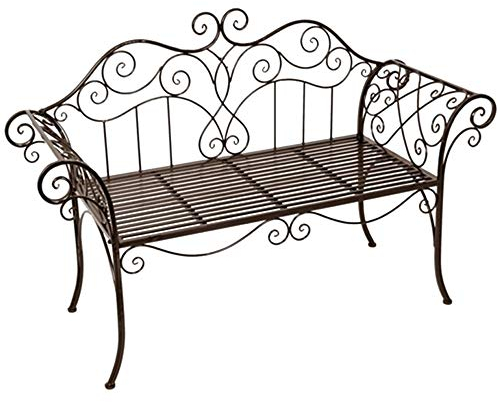 H4L Gartenbank Sarah aus Metall Antik Braun rostfarben, Parkbank pulverbeschichtet Sitzbank Bank Rost-Optik Eisenbank Dekorativ und Edel B143xH92,5xT42 cm