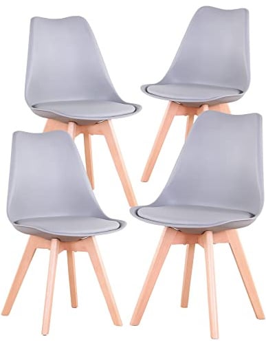 BenyLed Juego de 4 Sillas de Comedor Modernas con Asiento Tapizado y Patas de Madera de Haya Ideales para Comedor, Cocina, Sala de Estar, Dormitorio (Gris)