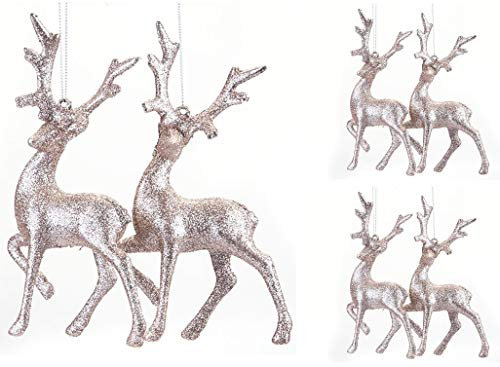 Snow White 6 Pack 16cm Rose Gold Glitter Hanging Reindeer Christmas Tree Decoration