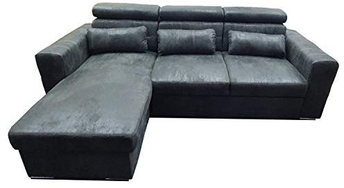 Reboz Couch Schlafsofa Maggio Links Vintage Stoff Wildleder Schwarz Anthrazit Braun Ecksofa (Vintage Schwarz/Anthrazit)