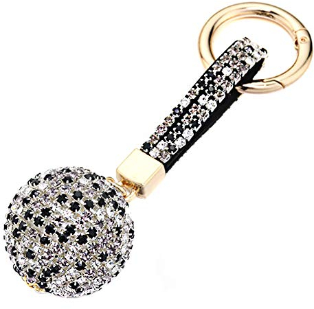 ihreesy Bling Bling Strass Schlüsselband,Glitzer Kristall Schlüsselanhänger Anhänger Dekoration Ball Design Tasche Schlüsselbund Halter für Frauen Mädchen Mann Junge,Schwarz Weiß