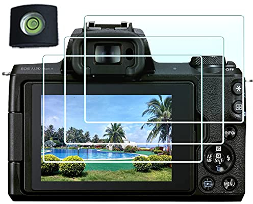 Displayschutz Displayschutzfolie für Canon EOS M50 M100 Mark II DSLR-Kamera (für Zubehör) mit Blitzschuh-Abdeckung,gehärtetes Glas,0,3mm,High Definition 9H Härte,Anti-Fingerabdruck [3+1Stück]