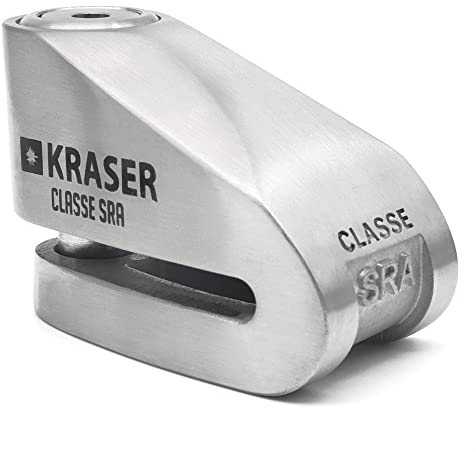 KRASER KR114S Candado Moto Disco Homologado SRA, Doble Bloqueo ø14mm +Ligero, Cerradura Acero Inoxidable Alta Seguridad, Cable Recordatorio, Antirrobo Motocicleta Pinza Scooter, Bicicleta Eléctrica
