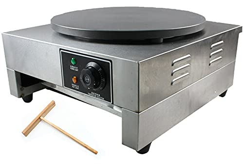 Futchoy - Crepa profesional con cuchara de madera 3000 W, crepera antiadherente, temperatura ajustable 50-300 ℃, para crepes, φ400 mm, moderno, profesional, acero inoxidable