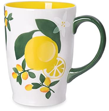 NymphFable 600ml/20oz Coffee Cup Large Ceramic Fruit Mug Lemons Cup with Handle 100% Hand Painted Personalized Gift