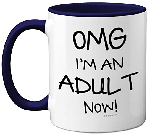 Stuff4 18th Birthday Presents for Girls or Boys - OMG I'm an Adult Mug, Fun Mug Gifts for Adult Son or Daughter. Perfect 18th Birthday Navy Blue Handle Great Presents 18 Year Olds from