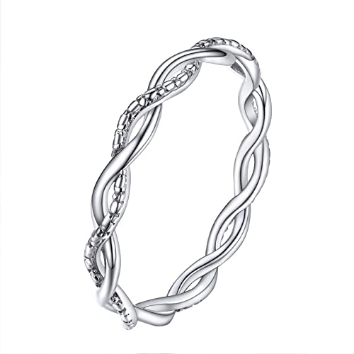 PROSILVER Herren Kordelring Verlobungsring 925er Silber Geflochten Wellen Vorsteckring Antragsring Freundschaftsring Ewigkeitsring Schmuck für Männer Ring Größe 64