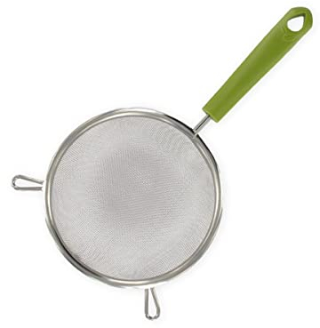 Fackelmann 687071 Colador de malla de 14 cm de diámetro con mango de plástico acoscortado, taamis, colador INOX, acero inoxidable, mango de plástico orgánico, 28 x 14 cm