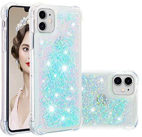 IMEIKONST Compatible with iPhone 11 Glitter Case, Liquid Sparkle Quicksand Clear Transparent Sequin Slim Girls Soft TPU Bumper Silicone Shockproof Cover for iPhone 11. Star Blue YBW