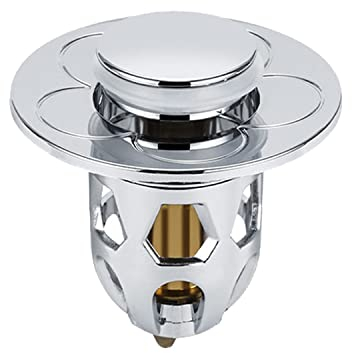 Bouchon universel de fuite de tête d'eau de lavabo, bouchon de vidange de type poussoir en acier inoxydable Ste Bounce Core, bouchons d'évier escamotables avec crépine de vidange (Argent)