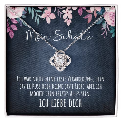 An meinen Schatz Halskette mit personalisierter Karte Love Knot Kette mit LED Box und Zirkonia für die Ehefrau Freundin Verlobte oder Partnerin (Standard Box - 14K Weißgold Finish)
