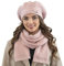 VIVISENCE Femme Béret Et Écharpe pour L'automne Et l'hiver Ensemble en Laine avec Application Florale Style Classique Confortable Et Élégant Parfait pour Lhiver Cadeau, Rose Clair,Taille Unique