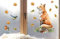 wolga-kreativ Fenstersticker Fensterbilder Glasdekorfolie Motiv Fensterfolie Fenstertattoo Herbst Fuchs Blätter Vogel Aufkleber Sticker Fenster Küche Kinderzimmer Wohnzimmer