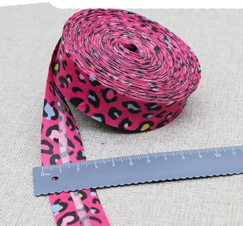 25mm 1quot; 25yds Polyester Bedrucktes Schrägband DIY Nähkante Gestreifter Leopard Handarbeit-19 Rose Leopard,2.5cm 25yds