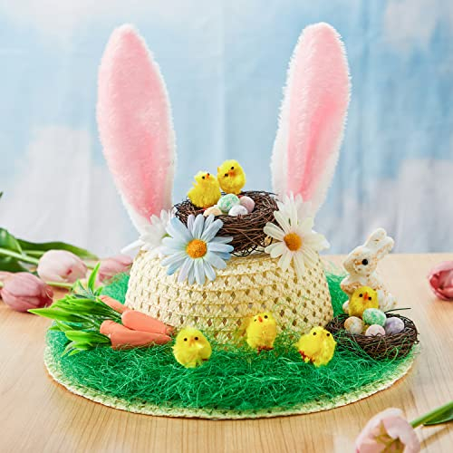 JOYIN Ostermützen Set, Ostern Machen Sie Ihre eigene Mützenmütze Bastelset mit Küken, Hase, Karotte, Hasenohren, Nest, Gras, Blume für Ostermützendekoration, Ostermützen DIY Aktivität