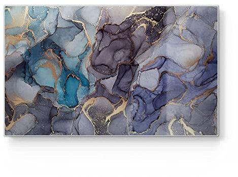 DEQORI Frühstücksbrett Glas | klein 23x14 cm | Motiv Stilvoller Tinteneffekt | Design Schneidebrett für Küche | Frühstücksbrettchen antibakteriell & rutschfest | Glasplatte & Servierplatte