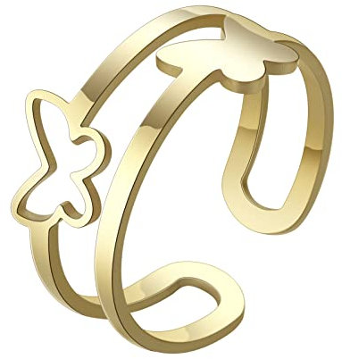 kkjoy Edelstahl Schmetterlinge und Blätter Ring Einstellbare Offene Finger Ringe Für Frauen Mädchen