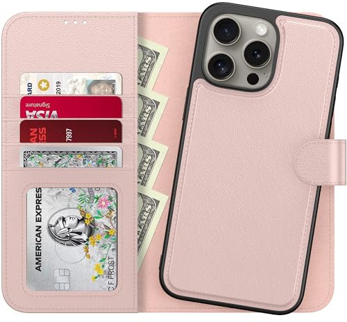DorisMax Schutzhülle für iPhone 14 Pro Max, abnehmbare Klapphülle, RFID-blockierend, 4 Kartenfächer, Premium-PU-Leder, magnetischer Ständer, Schutzhülle für iPhone 14 Pro Max 6,7 Zoll, Rosa