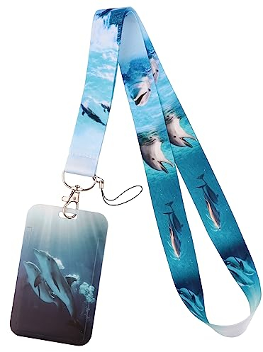 Lanière dauphin avec porte-cartes, porte-badge, sangle de cou avec fermoir à clip pour clés, badge nominatif, dans la mer