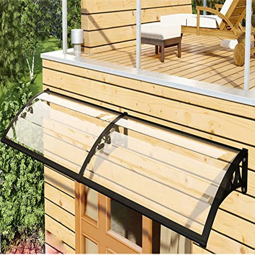 Tettoia per porta d'ingresso esterna fai-da-te, moderna tenda da sole per finestra in policarbonato, tettoia da giardino curva fissa, lamiera cava PC trasparente, staffa nera, per protezione