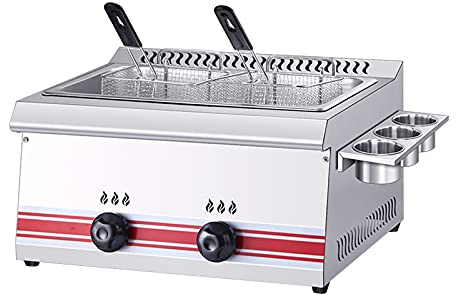 Friteuse à gaz Professionnelle Haute capacité 12L, friteuse en Acier Inoxydable pour la Cuisine familiale de comptoir de Restaurant Commercial (friteuse à gaz à Double Cylindre)