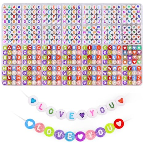 BlingFun 1850PCS Alphabet Perlen Set – Doppelte bunte A-Z Buchstaben, 28 Arten Herzperlen für Freundschaftsarmbänder, DIY Schmuck Kit