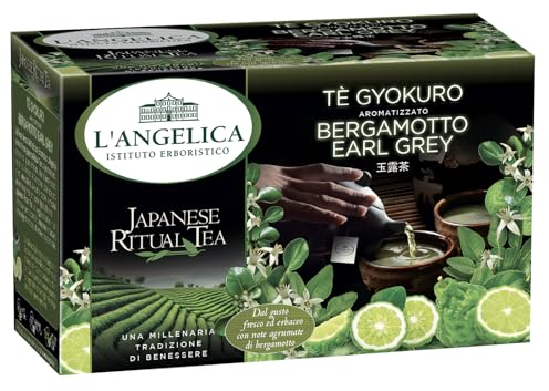 L'Angelica Tè Verde Gyokuro con Bergamotto Earl Grey, Te Verde Giapponese con Ingredienti Naturali, Infusi e Tisane, Confezione da 15 Filtri