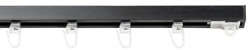 Garesa Gardinenschiene Profil 160, 1-läufig, Schwarz I Aluminiumschiene inkl. Gleiter I Deckenmontage I Eckige Schleuderschiene mit Schnellspanner I 110cm