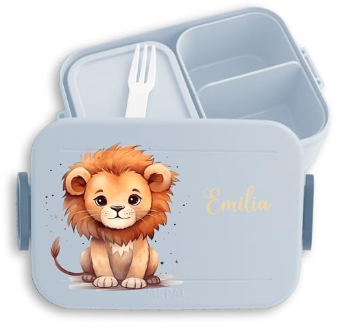 Kinder Bento Box Midi Lunchbox für Mepal Bentobox - Löwen - Brotbox Löwe Vesperbox König der Tiere I Leu I Zootiere - 900 ml - Hellblau - brotdose junge schule brotzeitbox mädchen kita lion