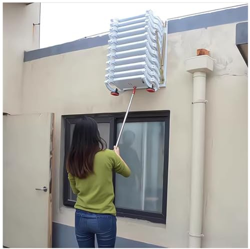 Dachbodenleitern Dach Teleskop-Stufen Dachbodenleiter Pull-Down-System, Weiß Klappbare Wandtreppe Mit Handläufe & 14cm Breite Stufen & Rutschfeste Füße, Last 1102lbs ( Size : 2m-2.25m(6.5ft-7.3ft) H W