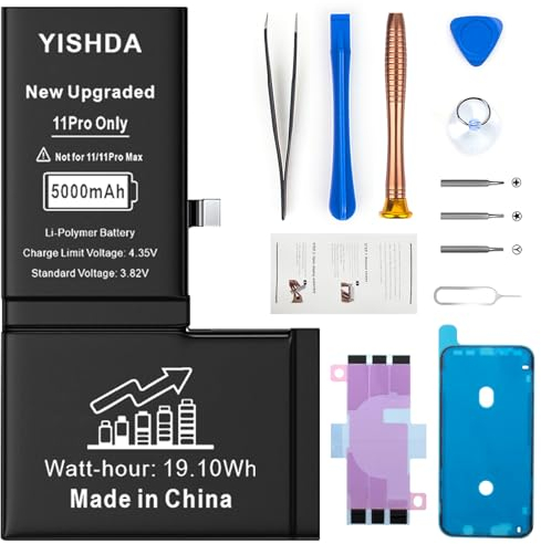 YISHDA Akku für iPhone 11 Pro, 5000mAh hohe Kapazität Li-Ion Polymer Ersatz Akku für Modell A2160 A2215 A2217 mit professionellem Reparaturwerkzeug Kits…