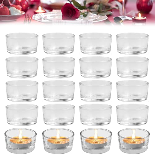 LPAMABA Support Bougie Chauffe Plat 20 Porte Photophore en Verre Transparent - Bougeoir pour Bougies Votives - Décoration de Table pour Fêtes, Mariage, Événements, Noël