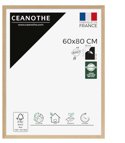 Ceanothe Cadre Photo Bois de Chêne 60x80 cm FSC Format A2 et Affiche Poster Décoration Murale - TARA Verre acrylique Incassable Fabriqué en France