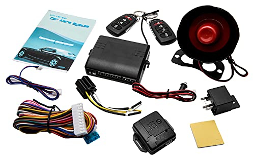 Sistema di allarme per auto, KACEPAR Kit immobilizzatore antifurto con protezione di sicurezza 12V, accesso senza chiave con 2 telecomandi e 1 sirena a tromba, CSD102-T220