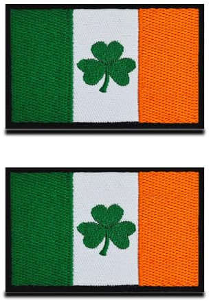Zcketo 2 PCS Ireland Flag with Lucky Clover Patch Irish Flag Hook and Loop Embroidered Ireland Clover Emblem Patch for Football Billiards Clothes Jersey Backpack Caps Vest Travel