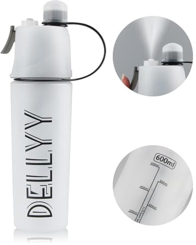 dellyy Wasserflasche mit spray, Sprüh Trinkflasche, Sport Wasserflasche, Trinkflasche, Bottle Water, Sportflasche, für Jungen und Mädchen zum Rehydrieren, Abkühlen, Reiten, Klettern, Wandern(Weiß)