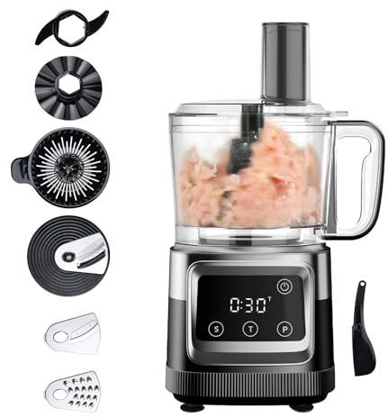 Davivy 8-Cup Food Processor, Touchscreen Controls with Timer and Speed Settings, 8-in-1 for Juicing, Chopping, Doughing, Whisking, Slicing, Shredding and Slicing French Frying, for