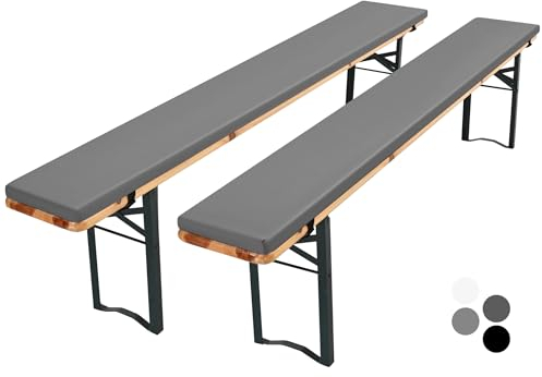 Pesonlook 2er Set Bierbankauflage für Bierzeltgarnitur, Bankauflage mit Reißverschluss 220 x 25 x 3cm, waschbare Bierbankauflagen, gepolsterte Auflage für Biertisch und Partyzeltgarnitur (grau)