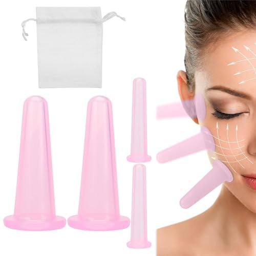 Coppette Anticellulite in Silicone, 4 Pezzi Coppettazione Del Viso, Anti Cellulite Cup, Kit per Massaggio Corpo, per Corpo Collo Gambe Braccio Schiena Trattamenti di Bellezza