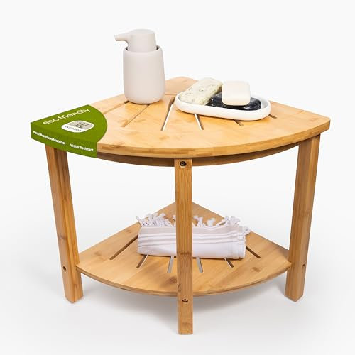 DECOMIL Banc de douche en bambou de qualité supérieure avec étagère de rangement (forme d'angle)