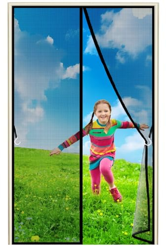 Moustiquaire Porte Fenetre, 340x250cm Moustiquaire Baie Vitree Coulissante, Maille Ultra Fine, Bande Adhésive Fermeture Automatique, Sans Perçage, Noir 1995-Tailles