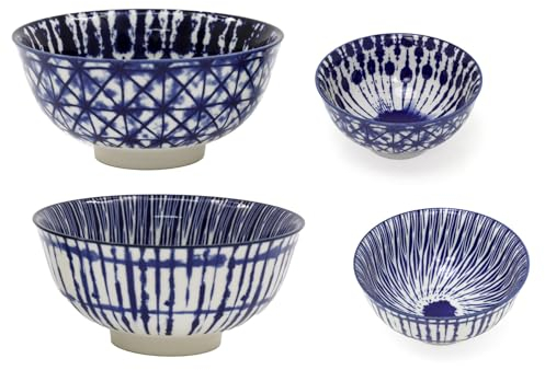 Carousel Home Blue Patterned Rice Bowl | Ceramic Tapas Bowl Snack Bowl Dipping Bowl | Stoneware Serving Bowl For Olives Nuts And Nibbles ~ 12cm - Design Varies One Supplied