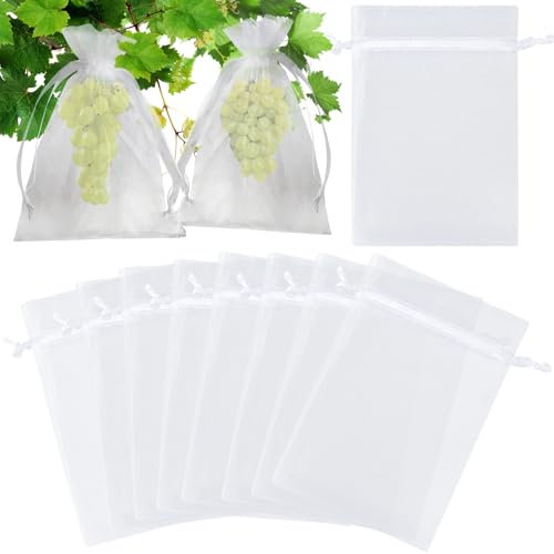 KINGLAKE 100pcs Fruit Protection Netting, White Organza Gift Bags - Large, 20x30cm Garden Plant Protect Net for Fruits, Tree, Strawberry, Grape, Insects Barrier, Vegetables Mesh