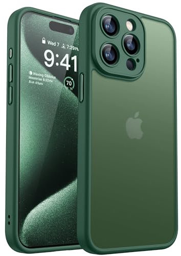 CANSHN Upgrade für iPhone 15 Pro Hülle mit Kameraschutz (TOP Militärschutz) Minimalistische Transluzente Matte Schutzhülle Extrem Haltbarkeit Hülle iPhone 15 Pro Case Stoßfest, Dunkelgrün